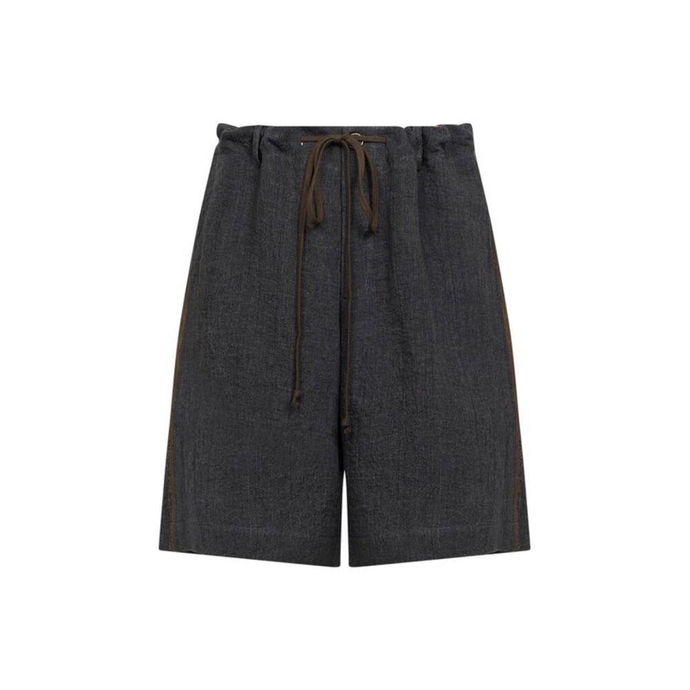 Uma Wang Men Dark Grey Linen And Cotton Panther Bermuda Shorts